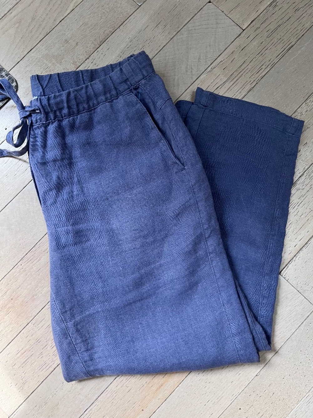 Pure J. Jill 100% Linen Garnet Dyed Drawstring Crop Pants in Light Blue Grey Sm.